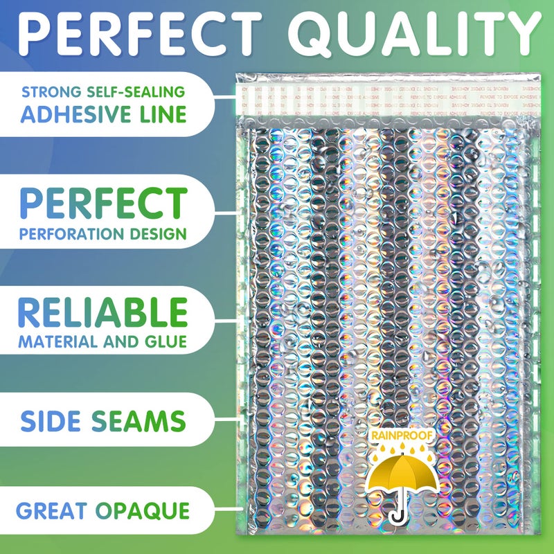 Amiff Holographic Bubble Mailers, 5 x 9 Inches. Pack of 25 Metallic Bubble Envelope. Opaque Glitter Padded Envelopes for Gifts. Waterproof Mailing Envelopes. Self-Seal Metallic Mailers - Image 3